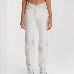 LEVI’S 501 Off-White Tie-Dyed Jeans Button-Fly Straight Leg Water Color 27 NWOT